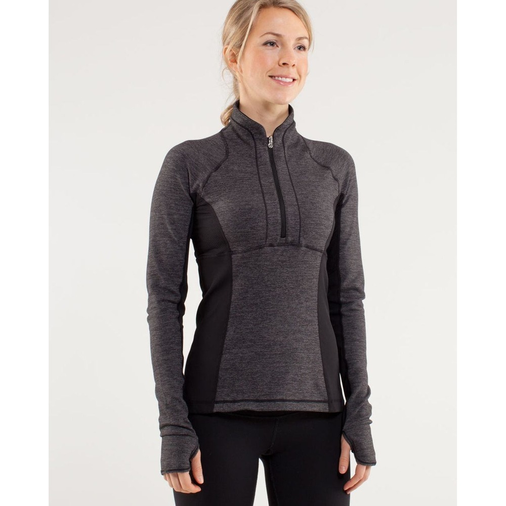 Lululemon Run 1/2 Zip Pullover Womens 12 Switch Back Gray Black Heathered